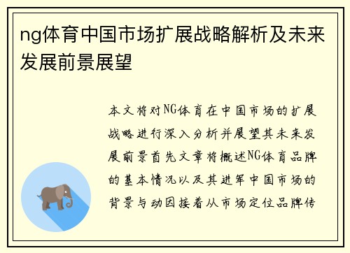 ng体育中国市场扩展战略解析及未来发展前景展望